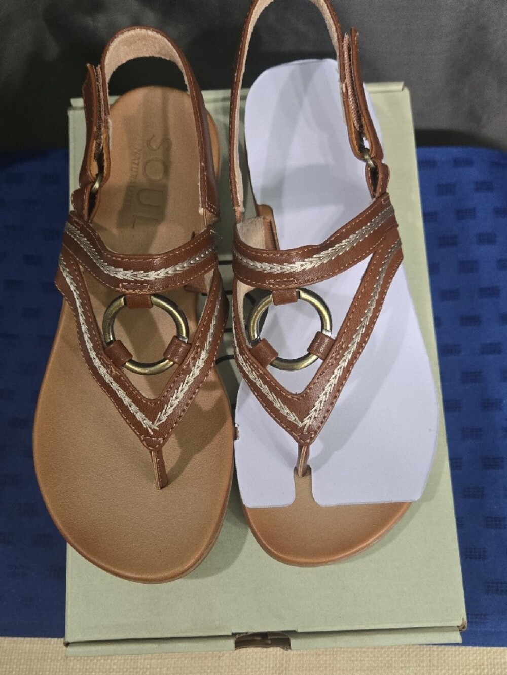 SOUL Naturalizer Women's Brown Tan Braided T-Strap Slingback Sandals - Picture 5 of 14